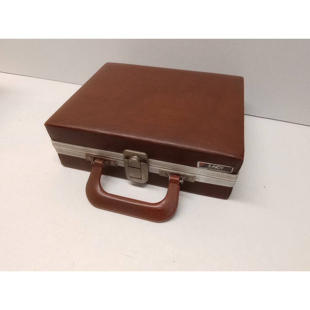 Vintage SAVOY 16 Cassette Tape Case Brown Faux Leather Organizer Briefcase USA